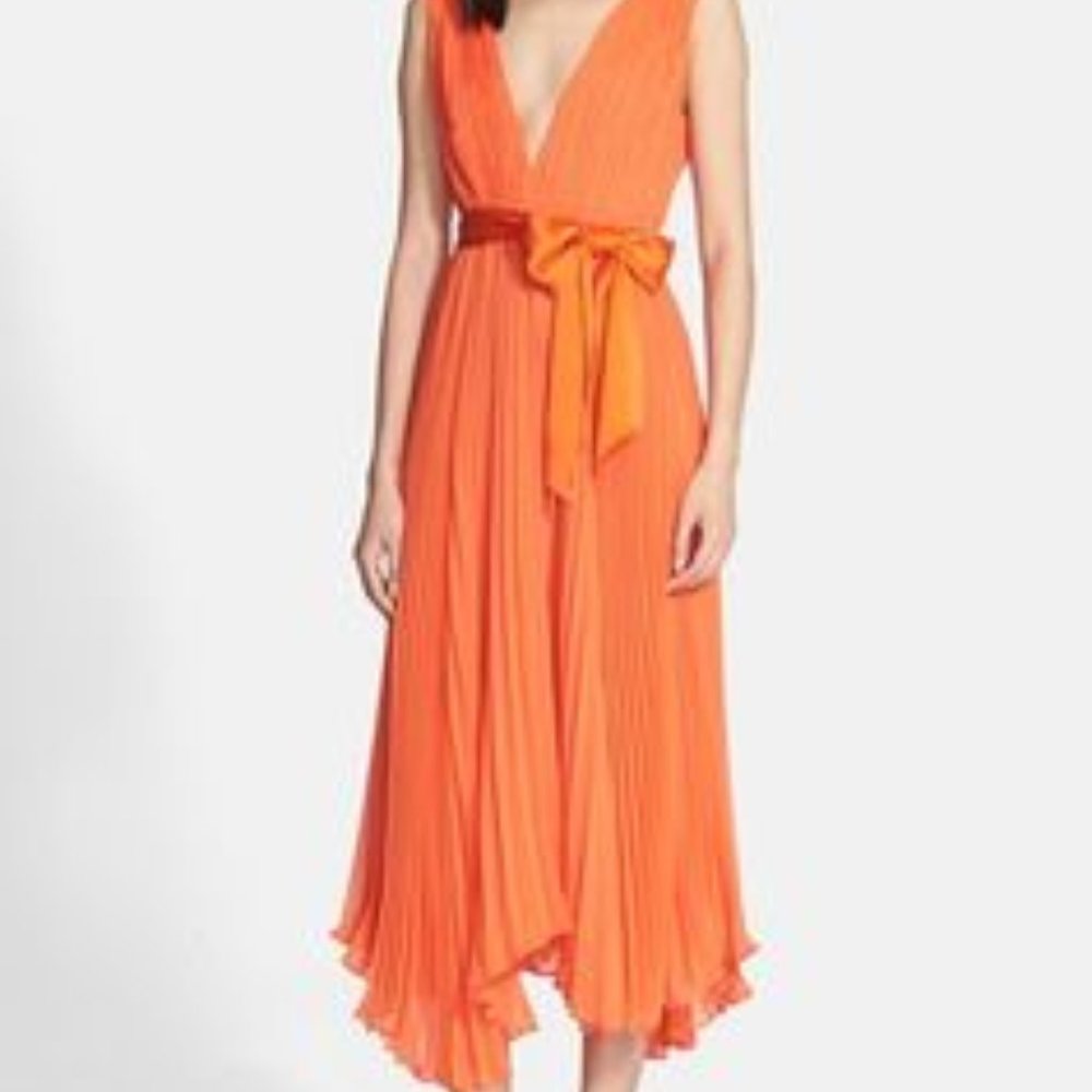 Alice + Olivia 'Kip' Pleated Stretch Silk Midi Dress missing sash